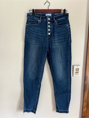 LOFT Dark Blue High-Rise Button-Fly Skinny Ankle Jeans - Curvy 28 (Size 6)